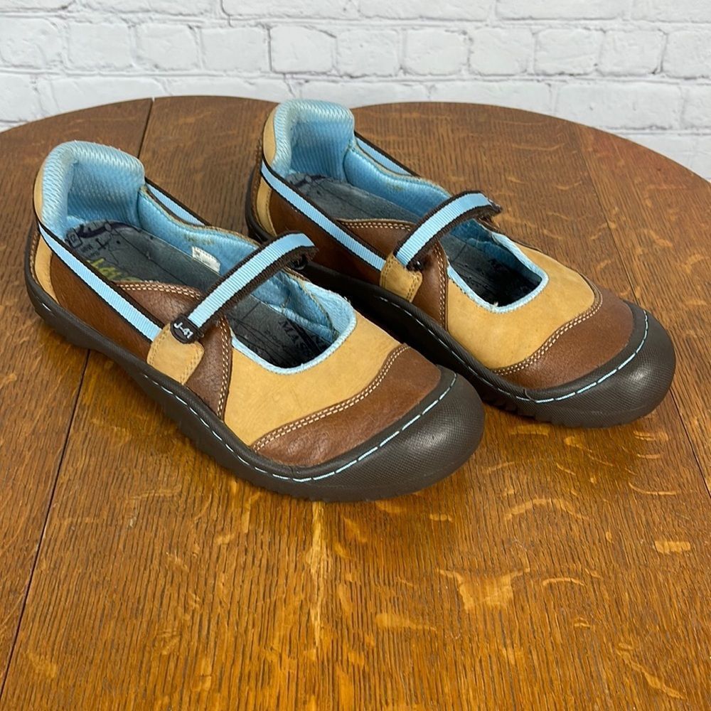 J-41 Jeep Rebirth Blue Brown Leather Mary Jane Trail Shoes Size 9